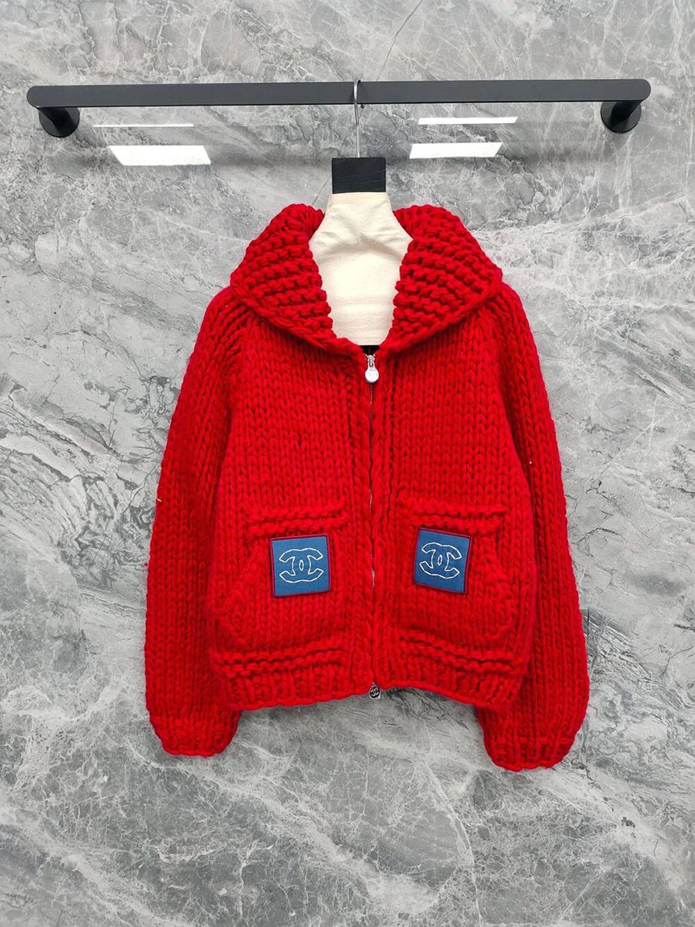 Chanel Cropped Chunky Knit Zip Cardigan Coat